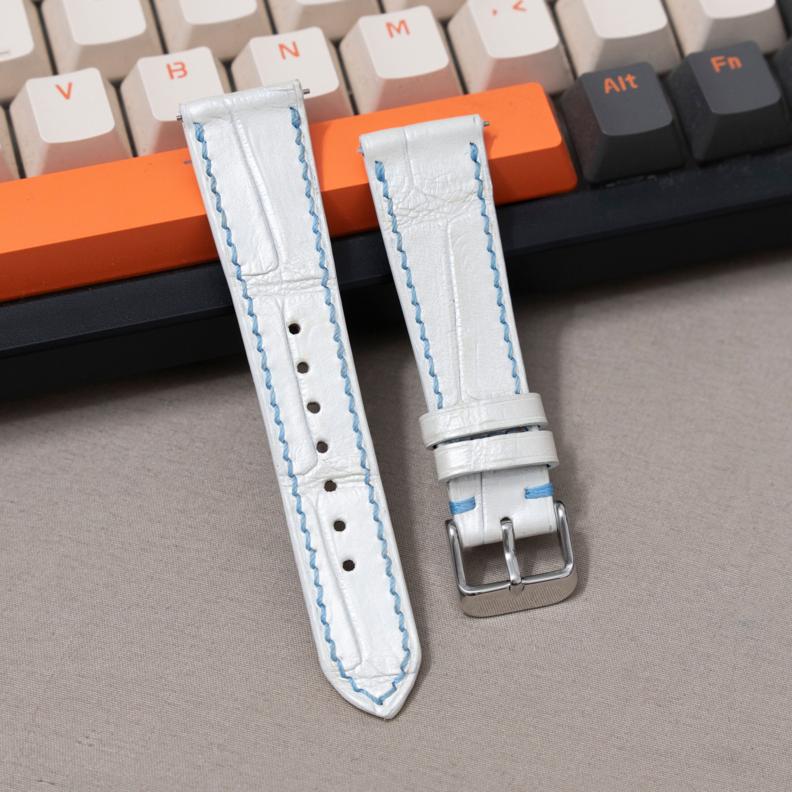 full white alligator watch strap