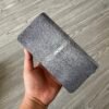 Polished Black Stingray Pearl Leather Long Wallet Handmade