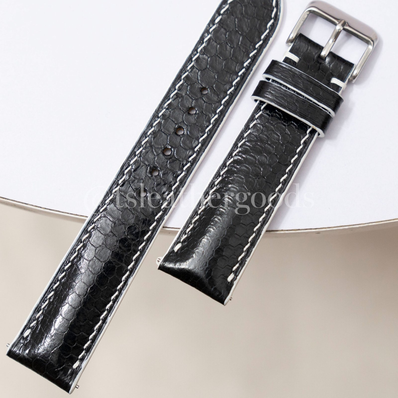 Sea Snake Black Leather Watch Strap