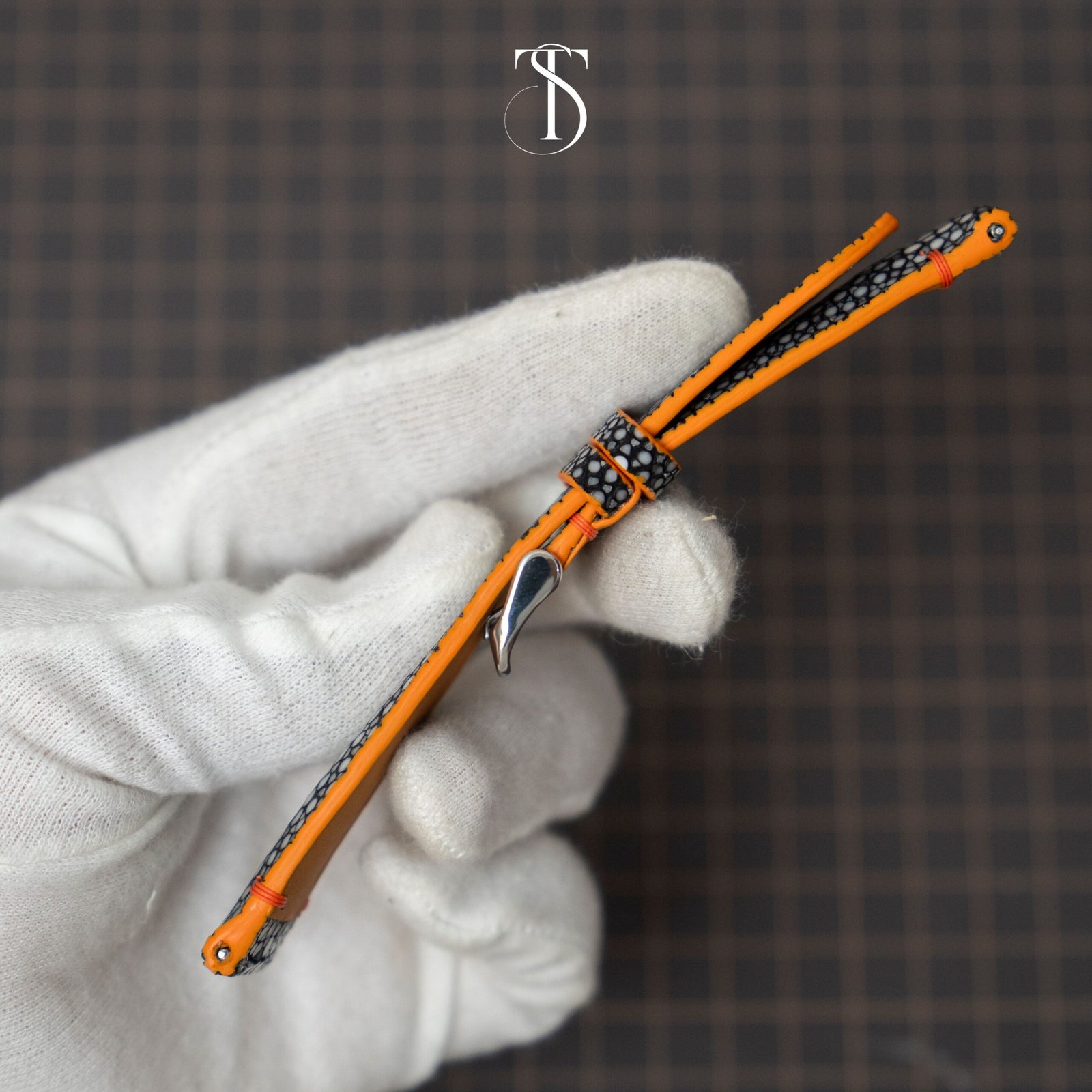 Black Pearl Stingray Strap with Orange Accent - Image 7