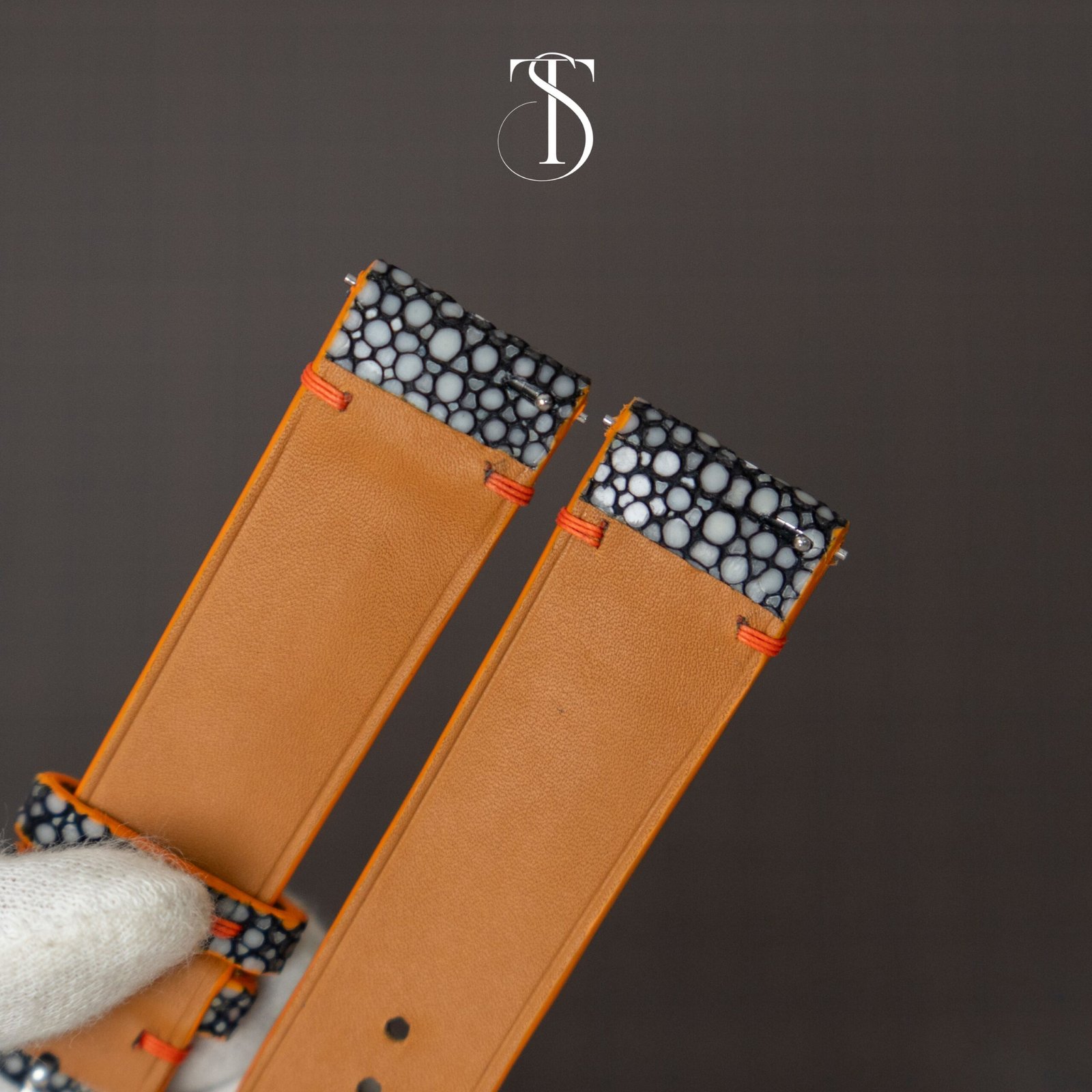 Black Pearl Stingray Strap with Orange Accent - Image 5