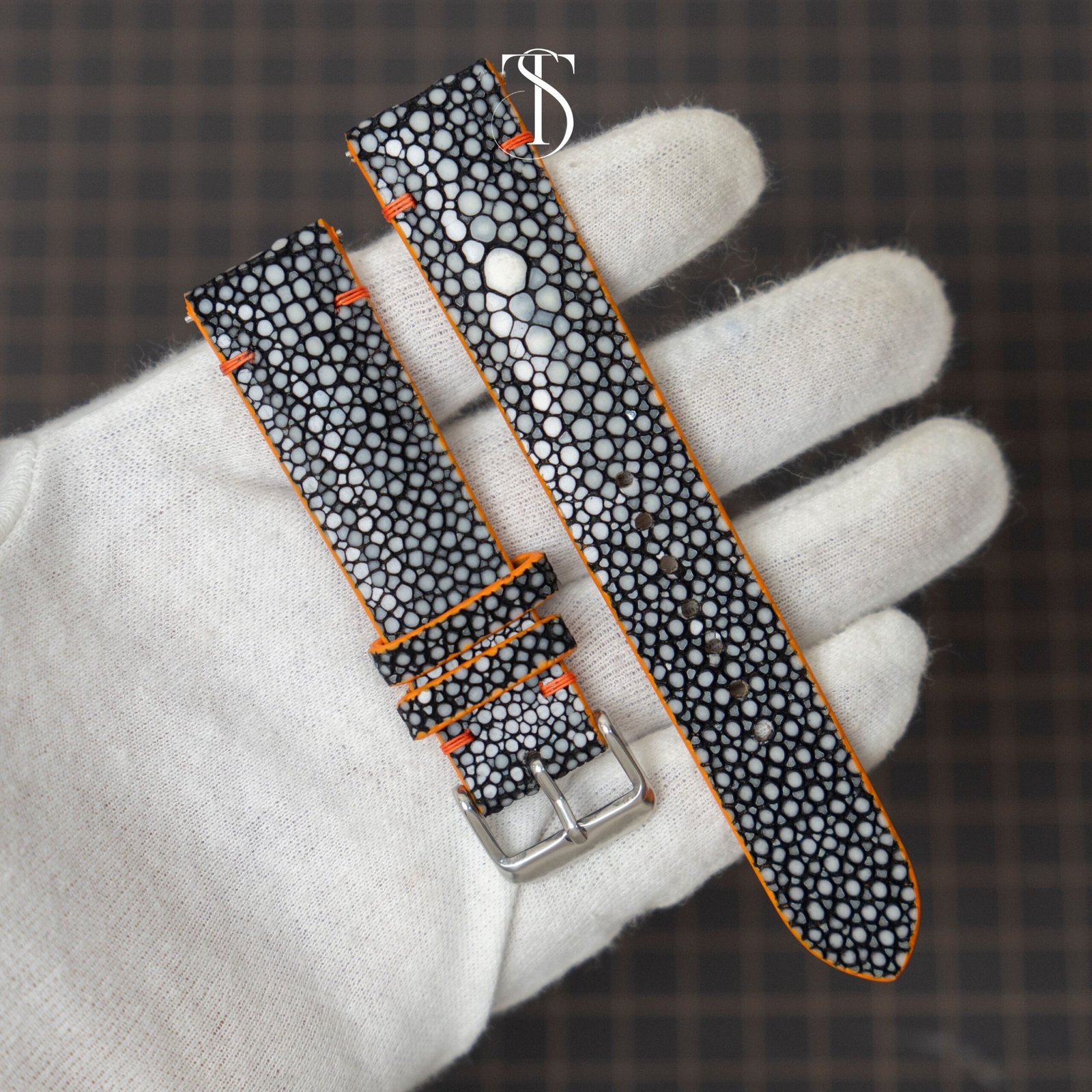 Black Pearl Stingray Strap with Orange Accent