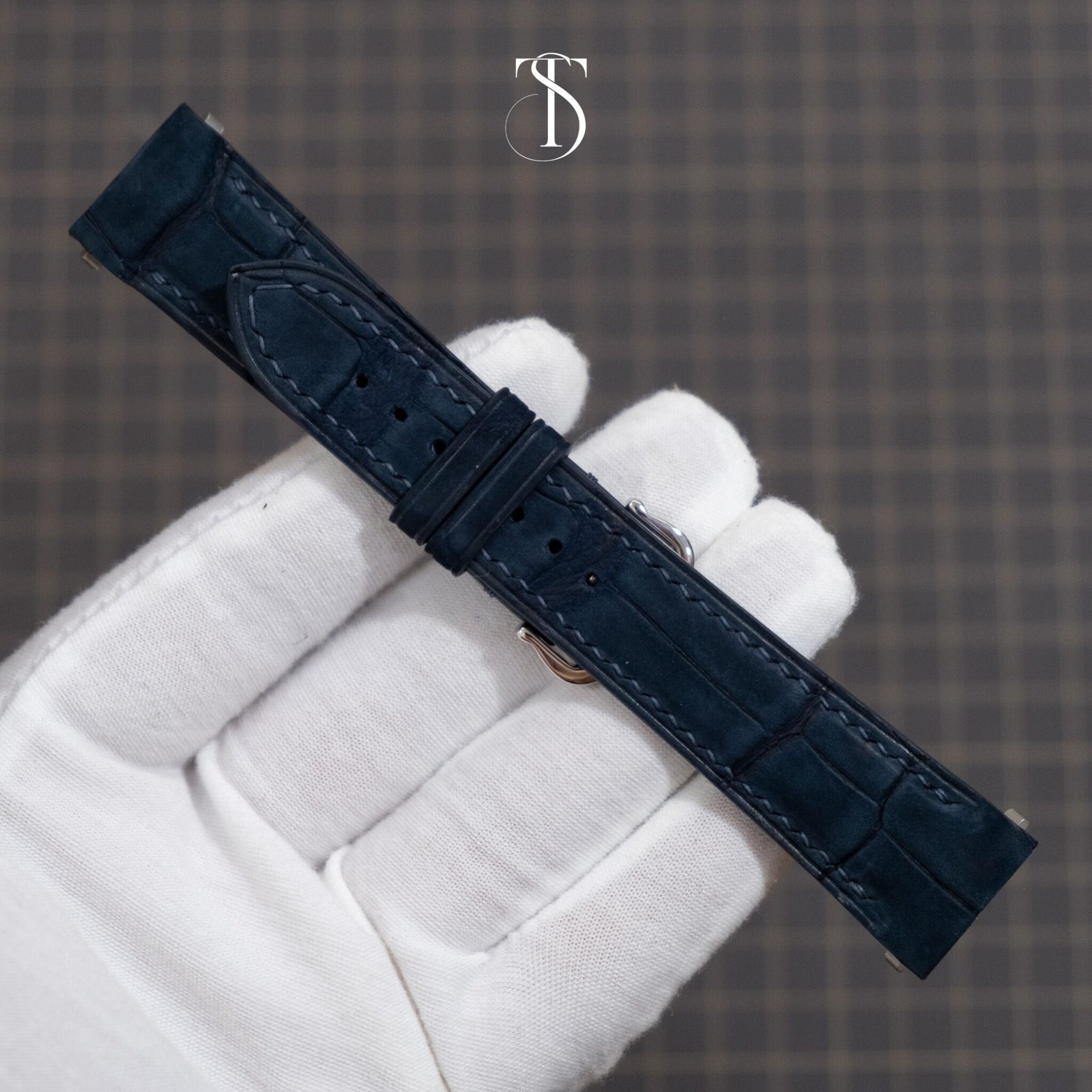Dark Navy Blue Nubuck Alligator Santos Strap 1