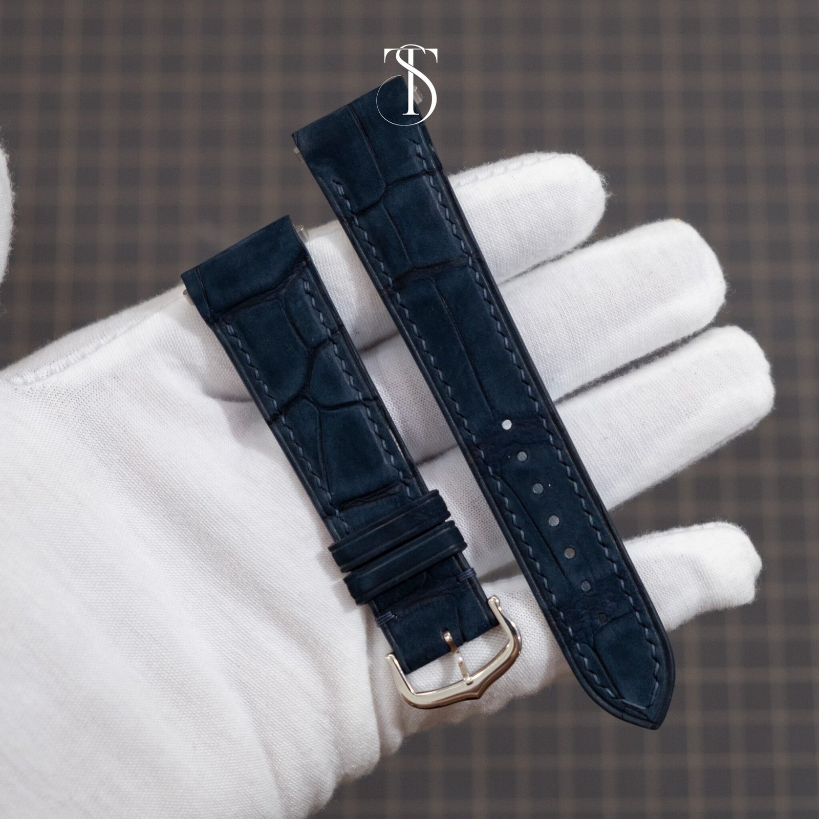 Dark Navy Blue Nubuck Alligator Santos Strap (2)