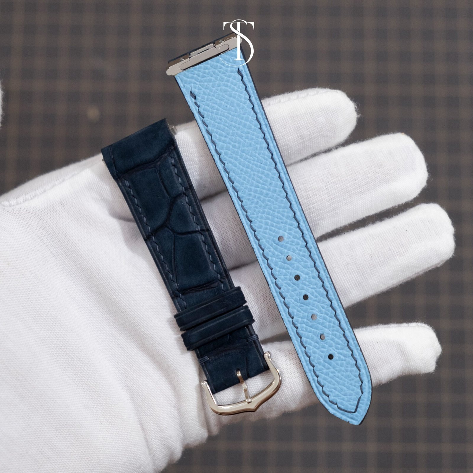Dark Navy Blue Nubuck Alligator Santos Strap - Image 5